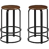 Walker Edison Hayes Modern Curved Metal and Solid Wood Barstool 26 Inch Dark Coffee/Black