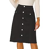 Allegra K Faux Suede Skirt for Women's Button Front High Waist 2025 Fall Knee Length A-Line Skirts