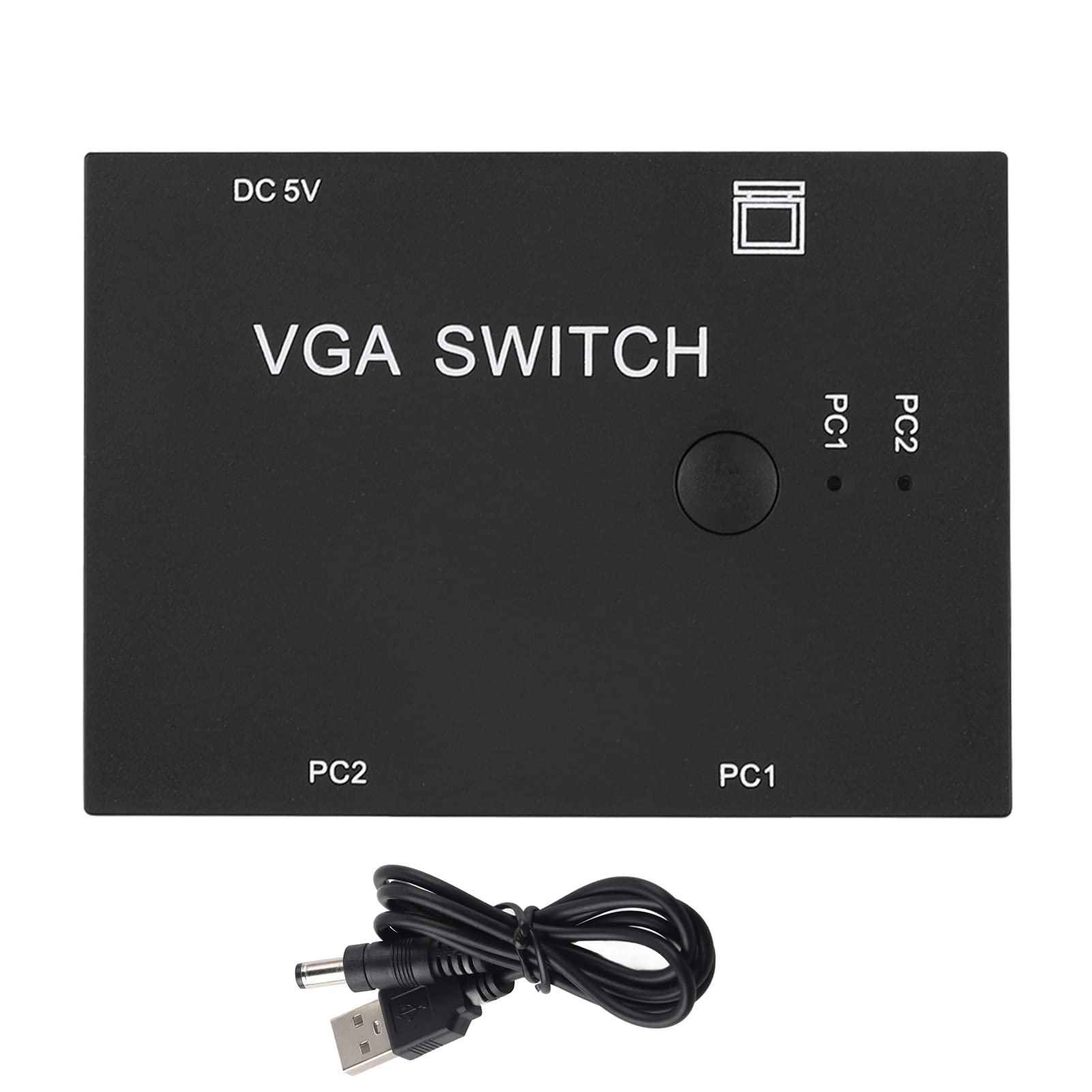 VGA Switch 2 In 1 Out Audio Video Switcher Box, Data Synchronization 2 PC to 1 Monitor Splitter Display Two Way Vedio HD 1080P Male Female Extension with Button USB Power for Laptop Projector