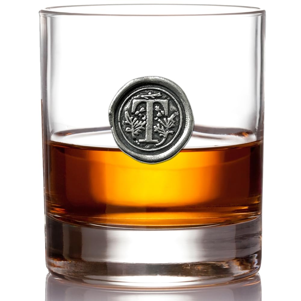English Pewter Company 11oz Whisky Glass Tumbler with Monogram Initial - Personalised Gift with Your Choice of Initial (T) [MON120]