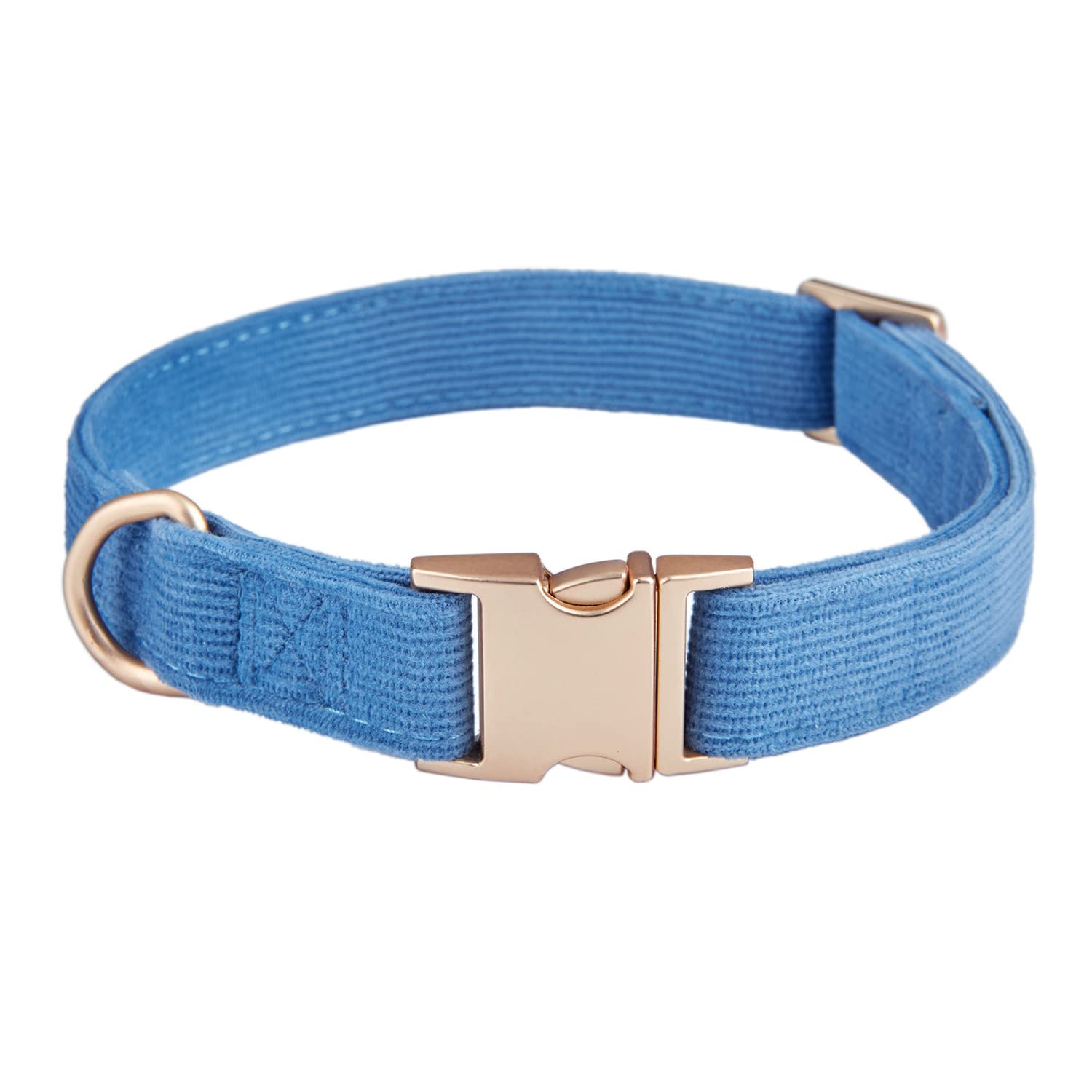 Petiry Soft Dog Collar with Safety Metal Buckle Adjustable Durable Comfort Velvet Corduroy Collars for Small Dogs,Blue,Neck 25-38cm