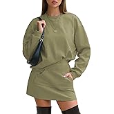 EXLURA Women 2 Piece Skirt Set Airport Outfits 2026 Cotton Travel Sweat Suit Casual Lounge Crewneck Sweatshirt Skort Sets