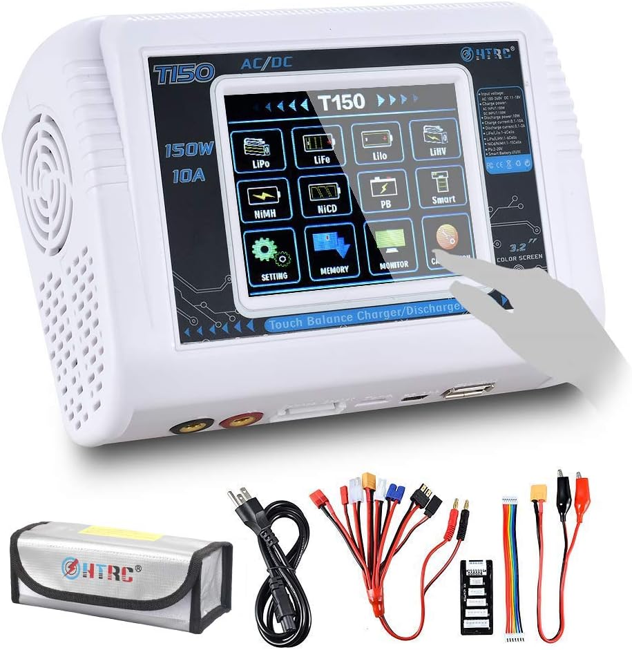 LiPo Charger Touch Screen 150W 10A Balance Battery Charger Discharger 1-6S DC11-18V AC 100-240V T150 Fast Charger for Li-ion Life NiCd NiMH LiHV PB Smart Battery