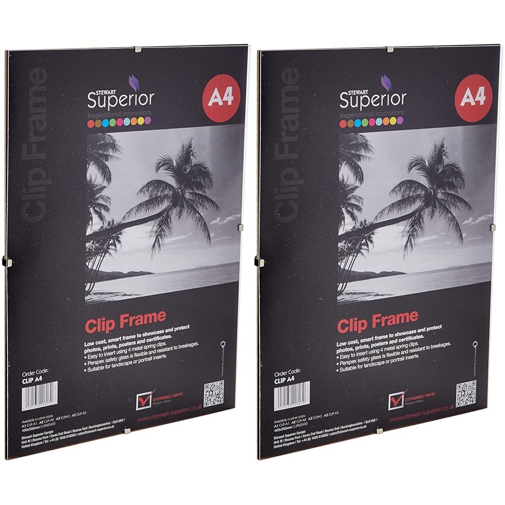Stewart Superior A4 Back Loading Clip Frame with Plexi Safety Glass (Pack of 2)