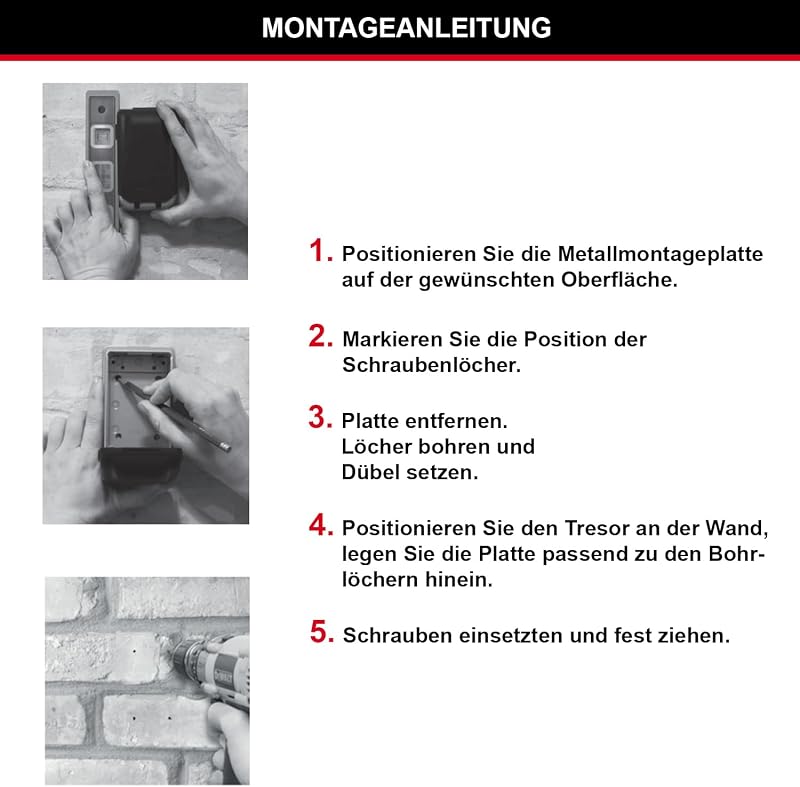 Schlüsseltresor mit beleuchteten Zahlenrädern, Wandhalterung, Aussen, 12.6 x 7.2 x 5.2 cm, Schlüsselsafe