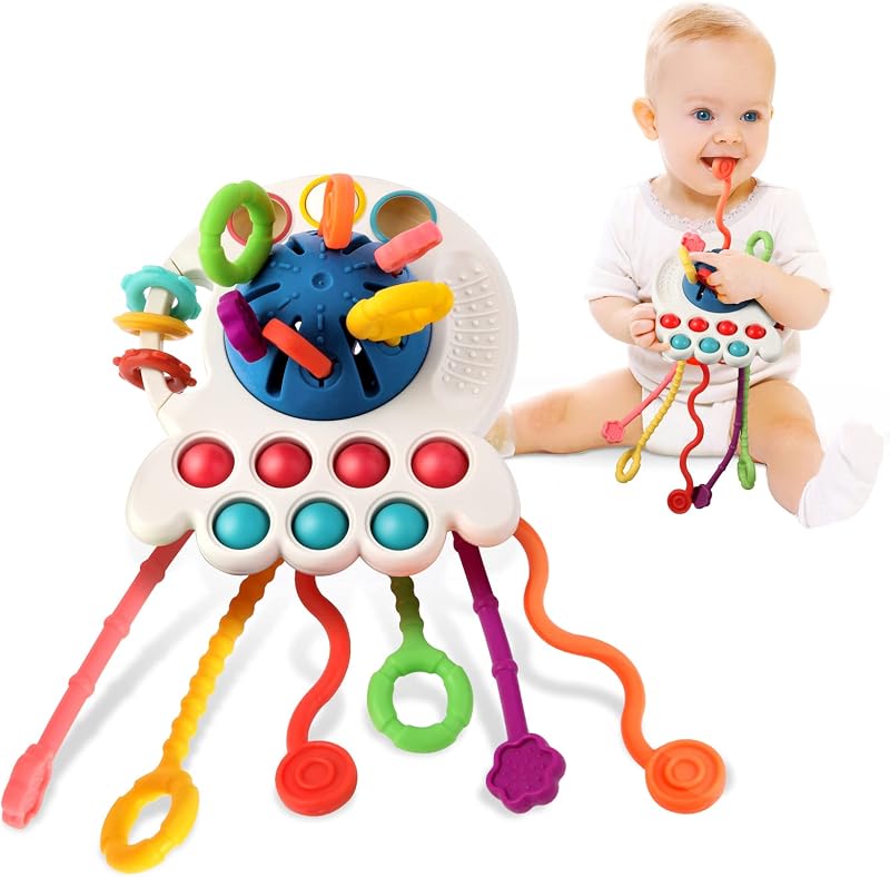 Hooku Montessori Pull String Toy Silicone Sensory Fine Motor Baby Toy