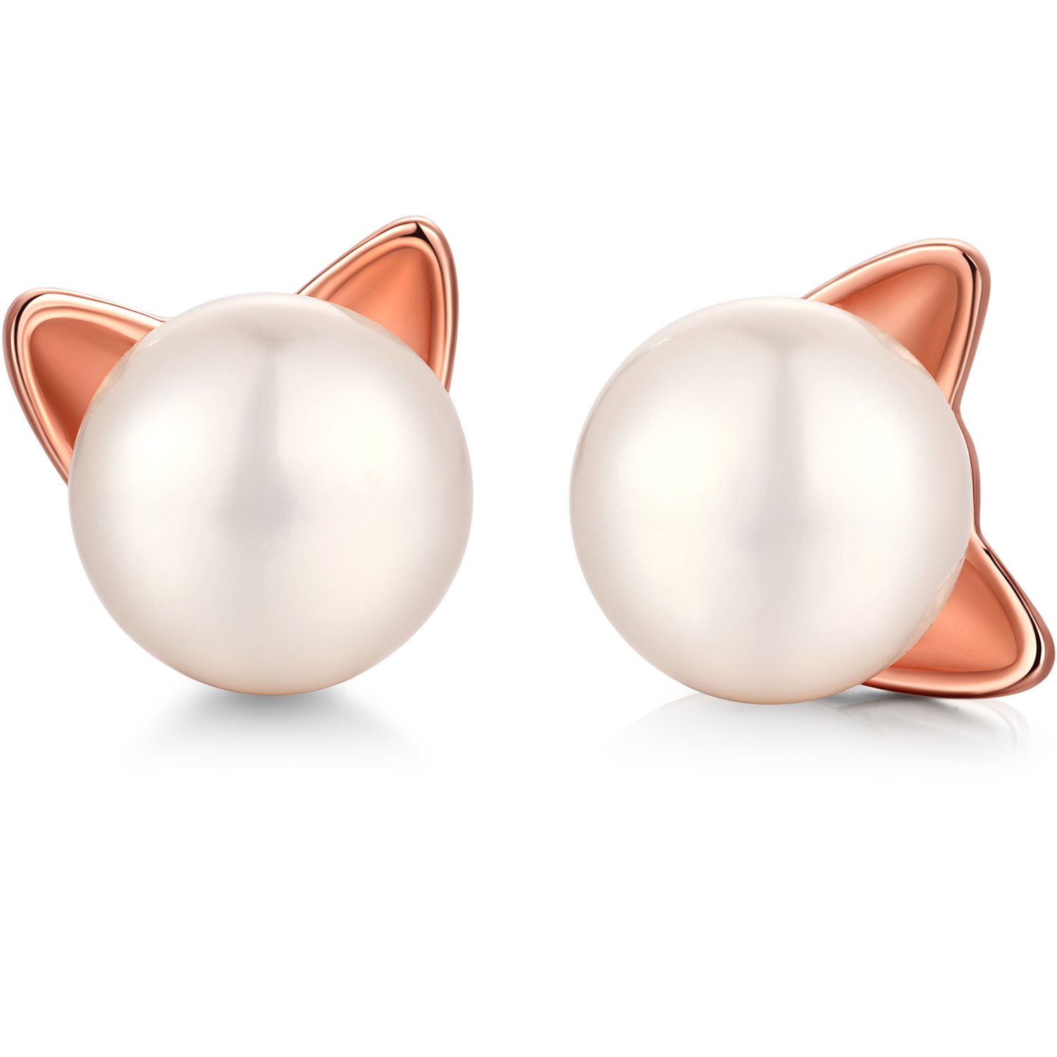 Cat Earrings Pearl Cat Earrings Cute Sterling Silver Cat Ear Earrings Rose Gold Cat Earrings Freshwater Pearl Cat Earrings 8mm Kitty Cat Earrings Silver Cat Earrings Sweet Cat Stud Earrings for Women