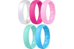 Egnaro Women's Silicone Anniversary Rings, Inner Arc Ergonomic Breathable Design with half sizes, Rubber Wedding Bands，5.5mm Wide-2mm Thick