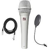 Briskdrop sE Electronics V7 White Supercardioid Dynamic Handheld Vocal Microphone - Bundle with Pop Filter and XLR Cable