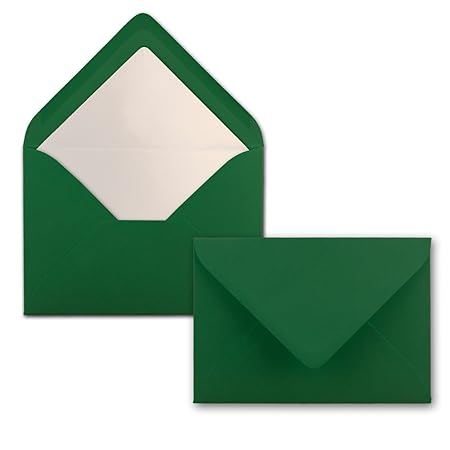50 Brief-Umschläge Dunkel-Grün - DIN C6 - gefüttert mit weißem Seidenpapier - 100 g/m² - 114 x 162 mm - Nassklebung - von Gus