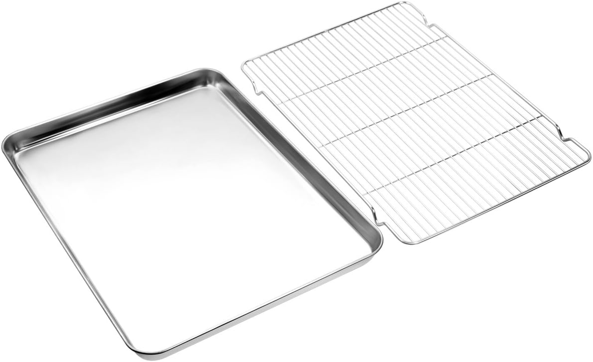 Zacfton Baking sheets Rack Set, Cookie pan Nonstick Cooling Rack & Cookie sheets Rectangle Size 16 x 12 x 1inch, Stainless Steel & Non Toxic & Healthy, Superior Mirror Finish & Easy Clean: Kitchen & Dining
