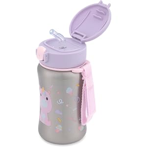 Skip Hop Toddler Sippy Cup with Straw, BPA-Free, Holds 12 oz. Stainless Steel Straw Bottle, Besties Squad, Unicorn