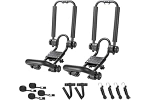 DRSPORTSUSA DRSPORTS Double Folding J-Bar Rack for Kayak Carrier Canoe Boat Paddle Board Surfboard Roof Top Mount on Car SUV Truck Crossbar (1Pair)