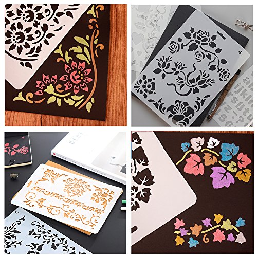 COCODE Plastic Drawing Painting Stencil Templates Set of 10 with Geometry Pattern, Flowers, Angel Shape, Heart Shape Pecfect for Notebook/Diary/Scrapbook/Journaling/Card DIY Craft Projects - Thumbnail 5