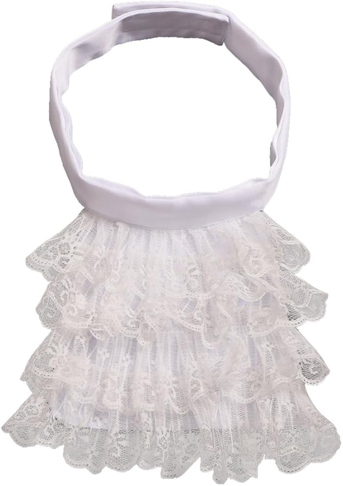 BLESSUME Steampunk Lace Jabot White, Little White Jabot