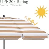 Christow Beach Umbrella 2m Tilting Parasol UV 30+ Taupe Striped view 4