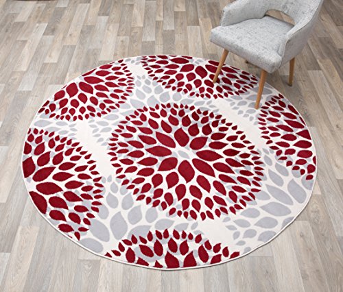 Rugshop Modern Floral Circles Design Round Area Rug, 6' 6" Diameter, Red