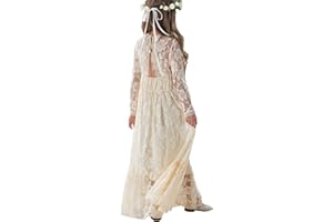 ALLOVIN Toddler & Girls Long Sleeve Lace Flower Girl Dress Maxi Boho A-Line Dress for Wedding Baptism 1st Communion 3-12Y
