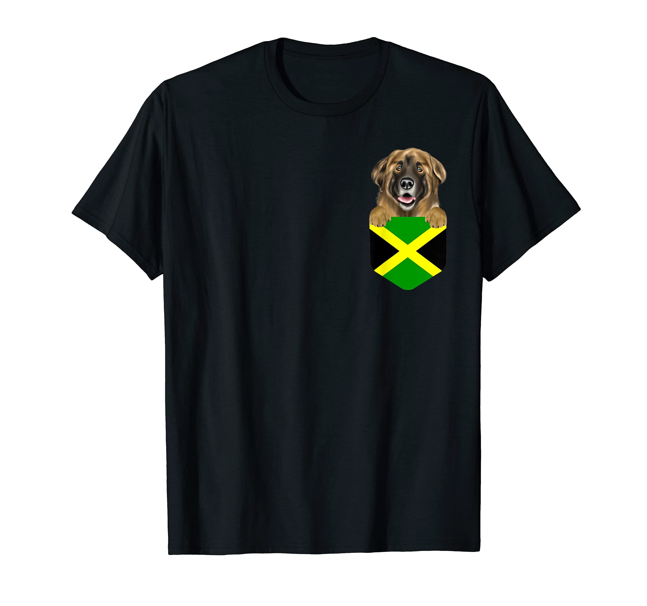 Jamaica Flag Leonberger Dog In Pocket T-Shirt
