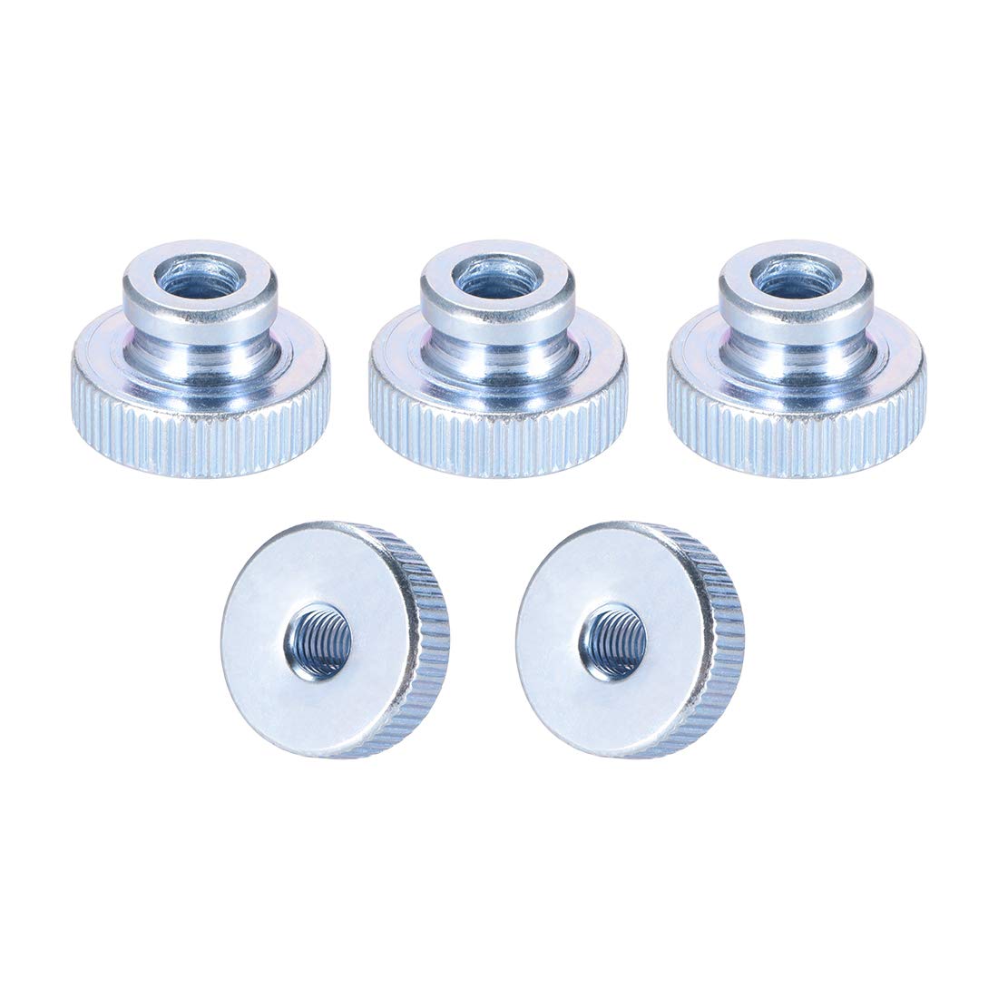 sourcing map Knurled Thumb Nuts, 5Pcs M6x1mm Iron Round Knobs Fasteners for 3D Printer Parts, Silver Tone