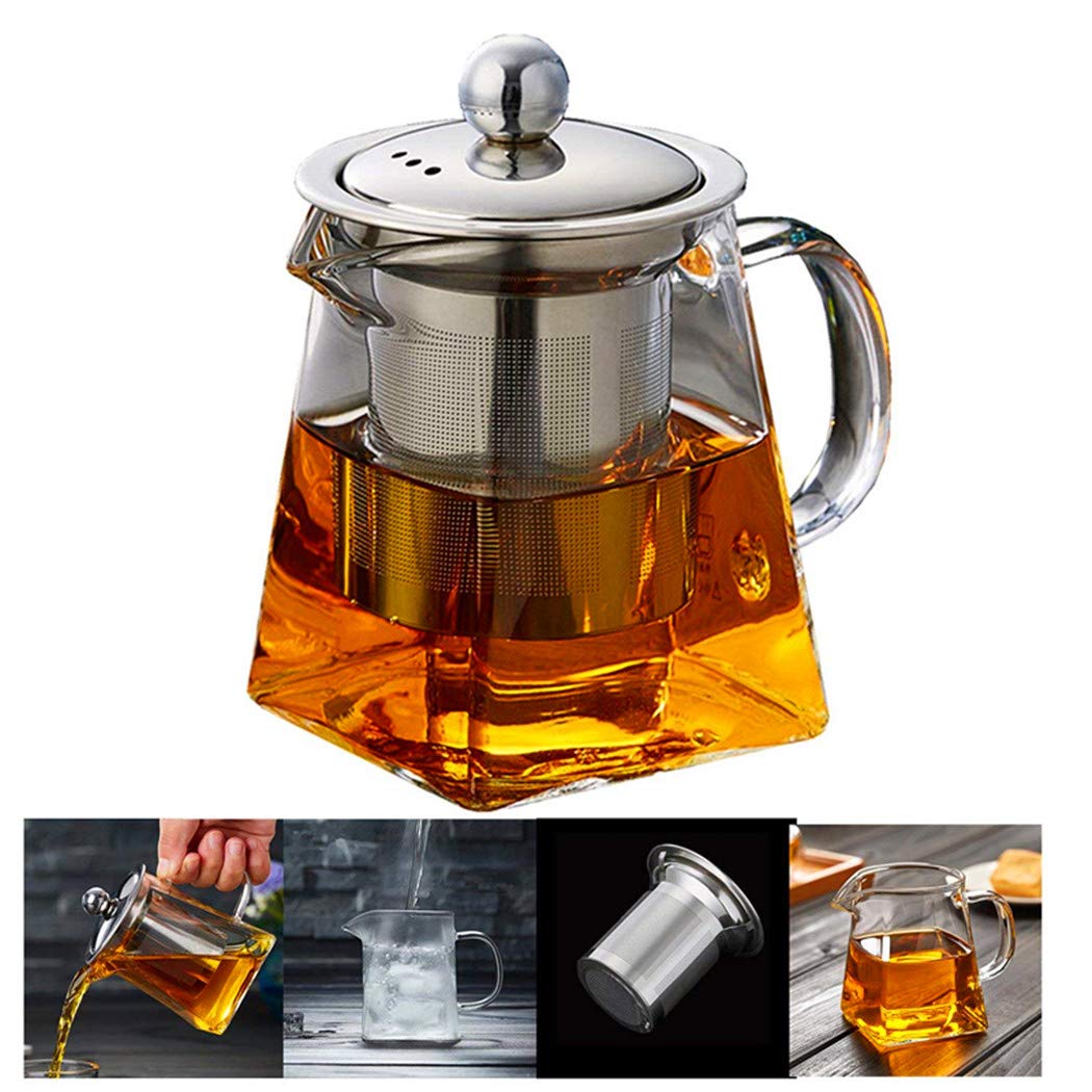 Pluiesoleil Square Glass Tea Pot with Infuser 350ML, Loose Leaf Teapots with Infuser, Square Tea Pot with Strainer, Stovetop Microwave Safe Teapot