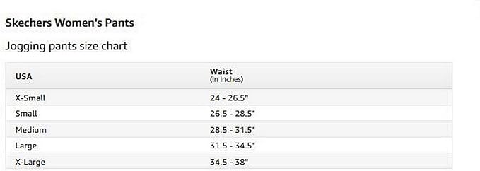 skechers pants size chart
