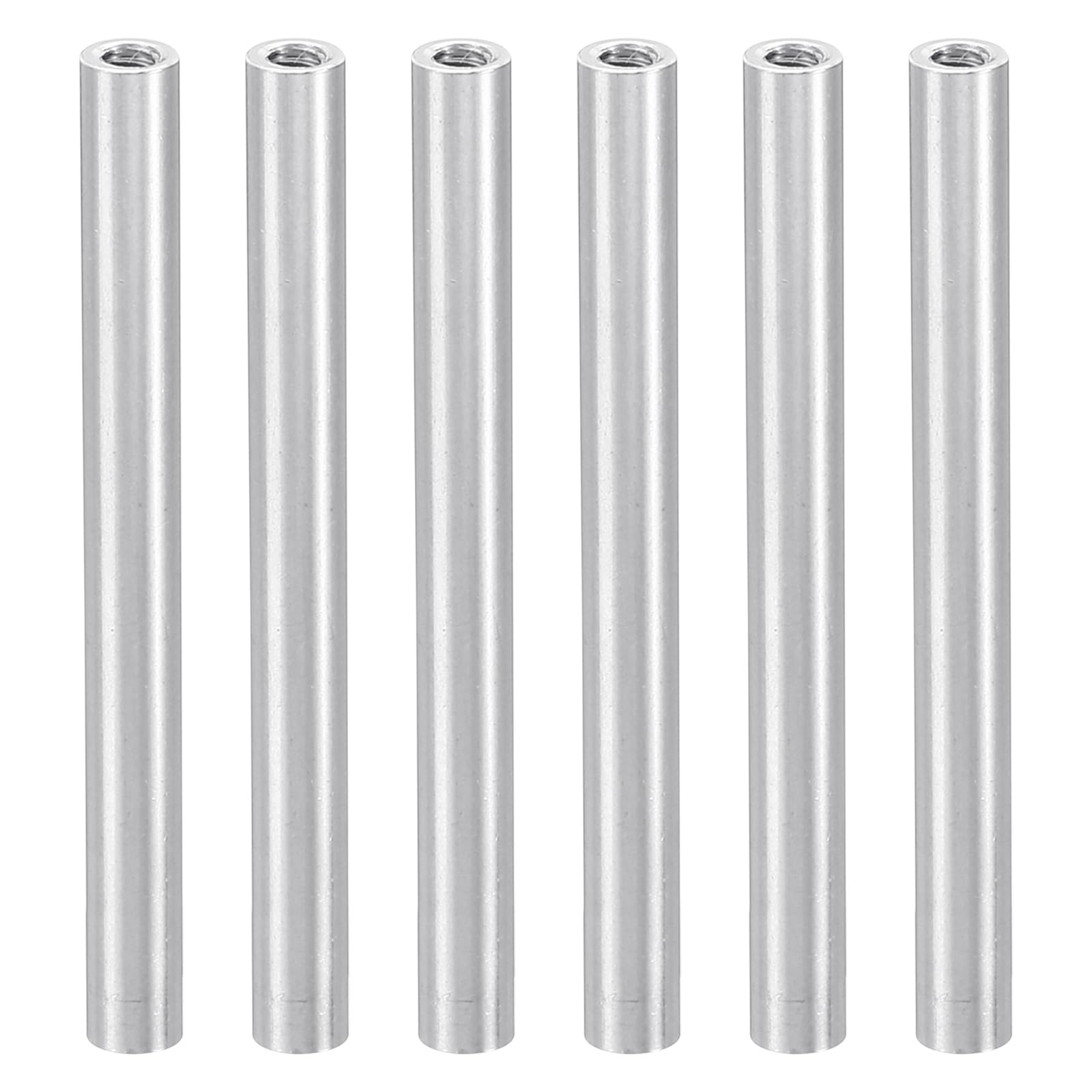 PATIKIL 6pcs M3 Metal Threaded Standoff Spacer Nuts, Round Aluminum Spacers Female Coupling Screws, 1/8" ID x 3/16" OD, Silver 3x5x55mm — image 1