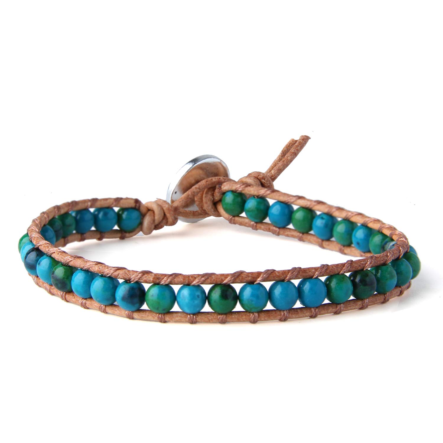 KELITCH Natural Turquoise Wrap Bracelet New Crystal Beaded Strand bracelet for Womens (Flower Green)