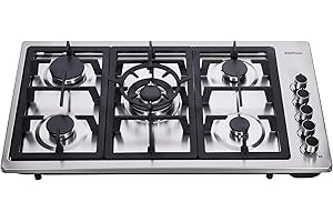 DELITIAN 34 Inch Gas Cooktop Stainless Steel 5 Burners Stovetop Dual Fuel Gas Stove Convertible NG/LPG Gas Hob DT5839