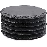 6 Pack Round Slate Drink Coasters, VIBRATITE 4 Inch Black Slate Stone Coasters Bulk Cup Coasters Laser Engraving Blanks with Anti-Scratch Bottom for Drink Coffee Bar Kitchen Home Decor