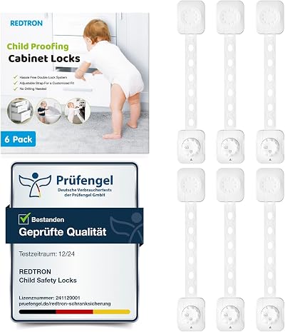 REDTRON Adjustable Cupboard Locks 6 Pack White Upgraded Double Lock System
