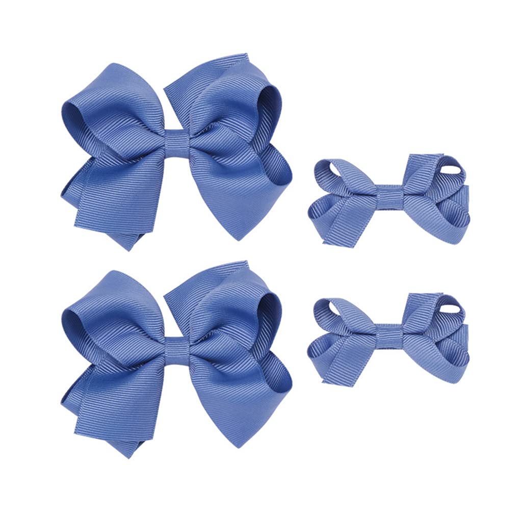 AIMIYan 3.5'' Hair Bow Grosgrain Ribbon Hair Bows Clips for Toddlers Little Girls 4 pcs (02 denim blue)