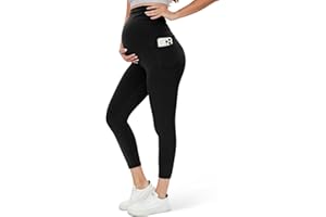 HLTPRO 1/3 Pack Maternity Leggings Over The Belly - Maternity Pants with Pockets for Women Pregnancy Workout Yoga Leggings
