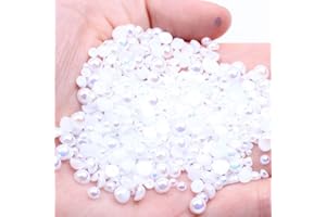 MIOBLET Mixed Size 2/3/4/5/6mm 1000Pcs Imitation Pearls Bead Half Round Flatback Pearl Rhinestones Beads Nail Art Crafts DIY Gem Decoration (01 Pure White AB)