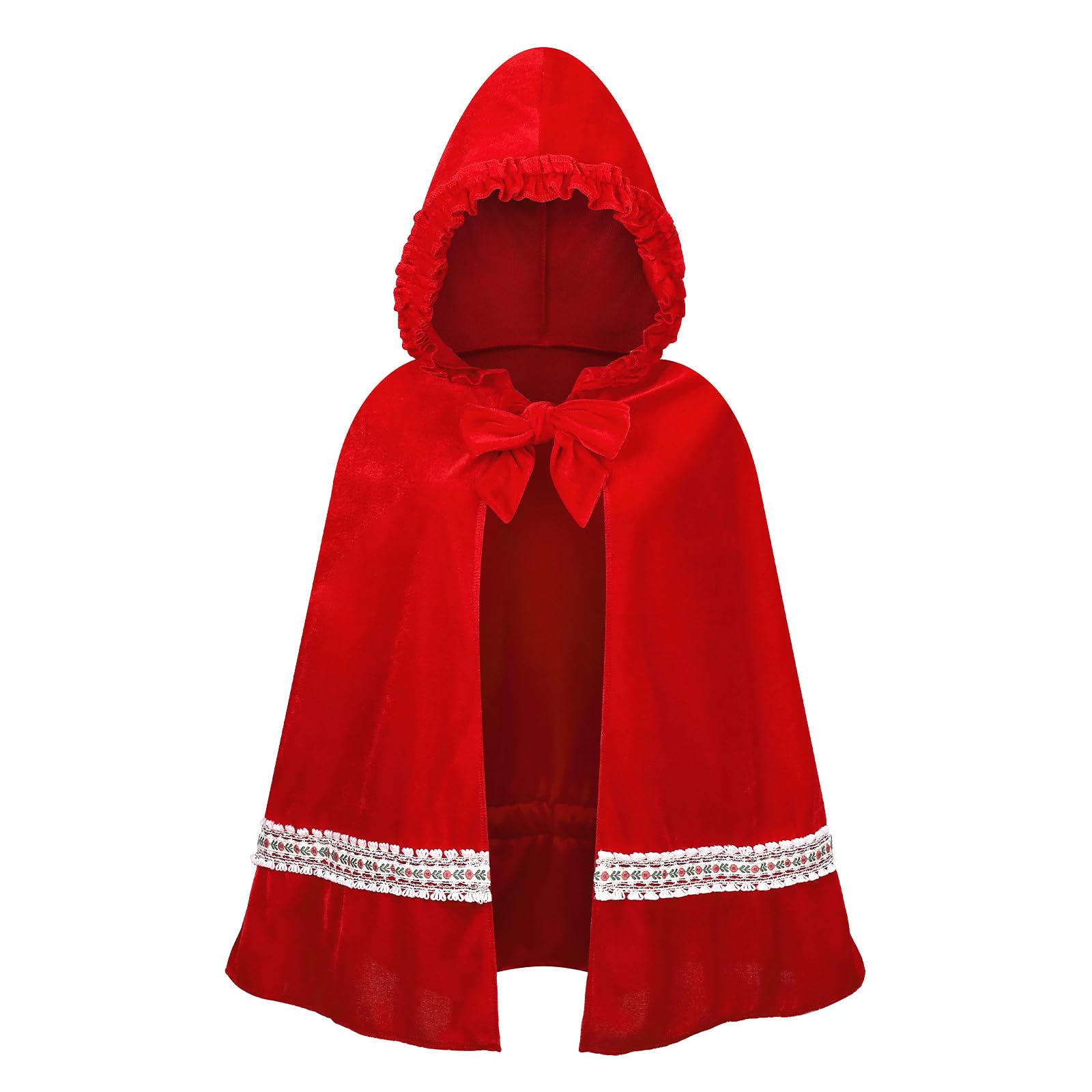 maxToonrain Little Red Riding Hood Cape Kids,Red Cape Velvet with Hood Kid Halloween Costumes Cloaks Fairytale Character World Book Day Fancy Dress Outfits for girls(Braided Belt,90)