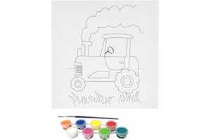 Misco Toys Canvas Paint Party Kits, 11 Piece Art kit Pre-Drawn Outline Canvas for Paint and Sip 8 Colors and Brush Included, Great Gift for Kids 4+ and Adults Too! (Tractor)