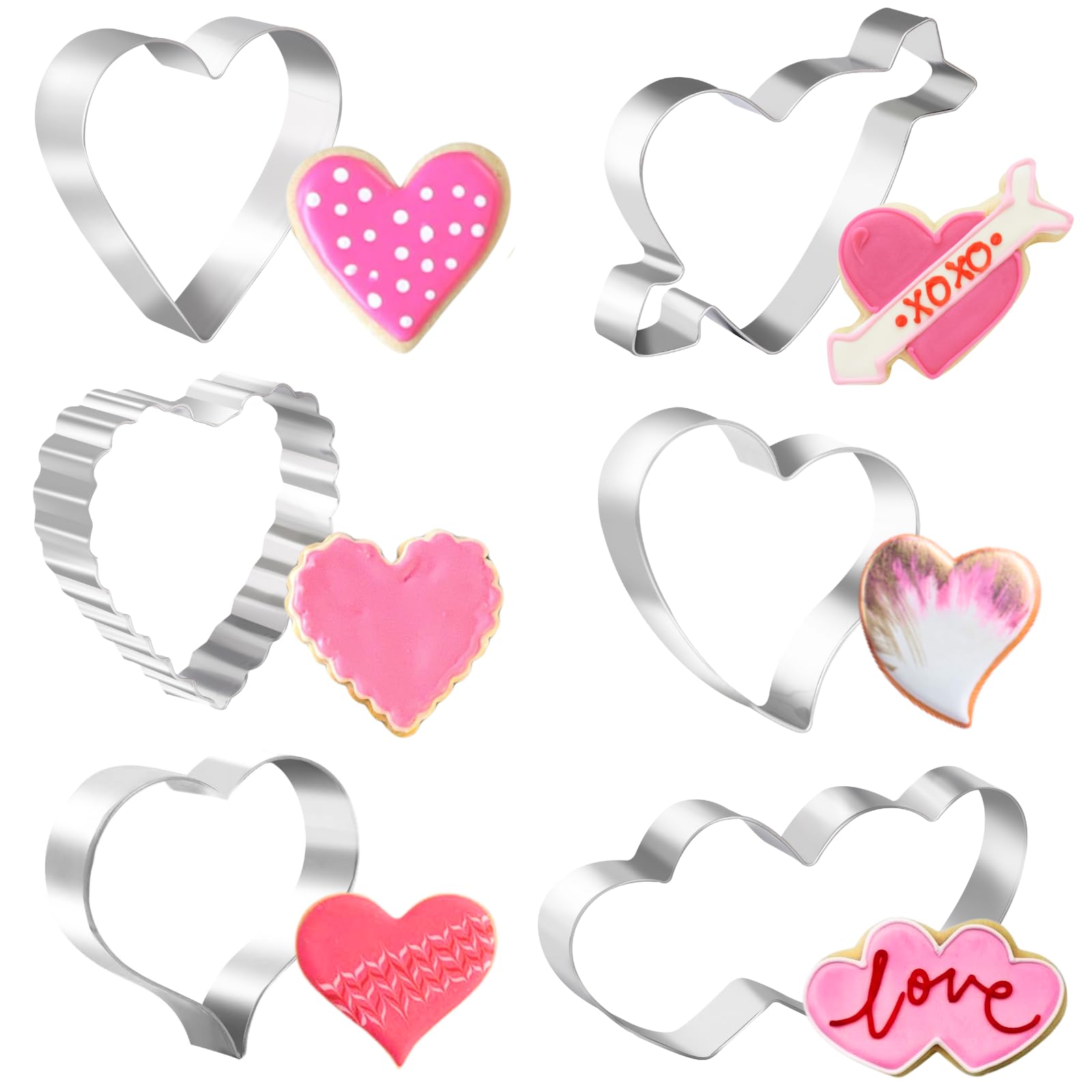 PTaizjjz Heart Cookie Cutters - 6PCS Valentine Stainless Steel Heart Shaped Mold for Baking