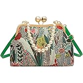 Vintage Embroidered Flower Handbag Retro Pearl Chain Crossbody Bag Clutch Kiss Lock Top Handle Shoulder Purse Wallet 2026