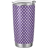 Yasala Tumbler Cute Polka Dot Purple Insulated Coffee Cup Beverage Container Travel Mug with Straw and Lid Double Wall Stainless Steel 20oz BPA-Free for Sport, Back to School