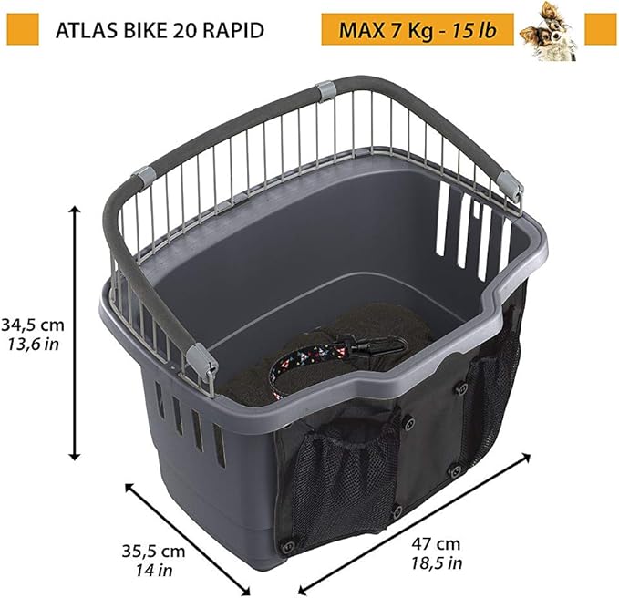 Ferplast Small Dog Bicycle Carrier Atlas Bike Rapid Bicycle Basket Max 7 Kg With Cushion Pet Travel Box Practical Hooking And Unhooking System Safety Belt Included 47 X 35 5 X H