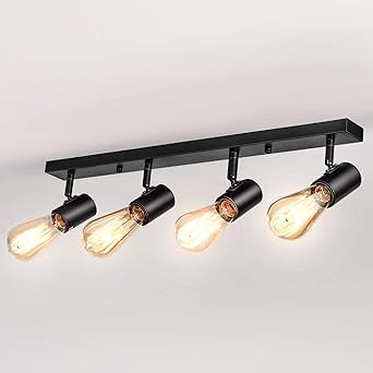 lightess lampara de techo 4 focos interior 360 giratorio y 90 ajustable luz de metal industrial casquillo e27 40w iluminacion para dormitorio sala