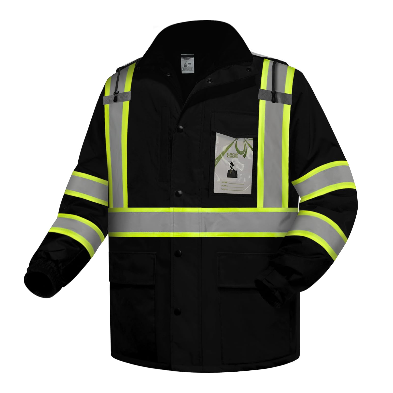 Photo 1 of Uno Mejor High Visibility Safety Jacket, Reflective Jacket with Pockets for Men& Women, Construction Coats for Winter Cold Weather, Waterproof High Vis Rain Gear, Class 3 Black with Bottom Long, S