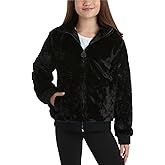 DKNY Girls Fleece Jacket - Lightweight Soft Faux Fur Sherpa Plush Zip Up Winter Coat - Hooded Fleece Bomber Jacket for Girls