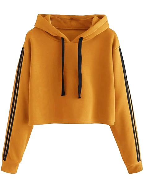 Bauchfreier Pulli Mädchen, Damen Hoodie Bauchfrei Streifen Pullover Gestreift Langarm Kapuzen Sweatshirt Kapuzenpullover Kurz