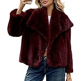 ALSOGO Women's Faux Fur Coat Fluffy Shaggy Jacket Lapel Open Front Long Sleeve Jackets Winter Warm Furry Overcoat Wine Red XL