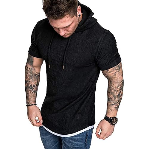 MorwenVeo Men's Casual Hooded T-Shirts Fashion Short Sleeve