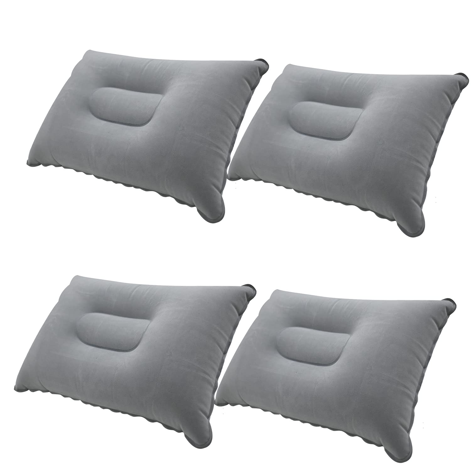 Peixiong 4 Pcs Grey Ultralight Inflatable Pillow Small Squared Flocked Fabric Air Pillow for Hiking,Camping,Traveling,Napping,Desk Rest,Neck &Lumbar Support