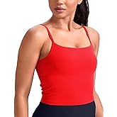 HeyNuts Cropped Cami Tank Top for Womens, Square Neck Spaghetti Strap Low Impact Yoga Longline Sports Bras Padded A-C Cups