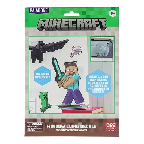 Minecraft Official Licensed Window Cling Decals, Gamer Decor and Gifts for Boys and Girls, Reuseable Overworld Gaming Accessory, Classroom or Bedroom Accents | Paladone