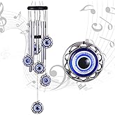 BWINKA Blue Evil Eye Wind Chime | Metal Outdoor Decor For Garden, Patio, Porch Protection & Good Luck